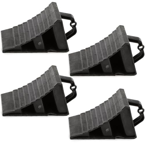 GAsupply 4 Stück Unterlegkeil aus Kunststoff mit Griff Radkeil Bremskeil für PKW, Anhänger, Wohnwagen, Wohnmobil, Industrieller Vintage-Style mit rauem Design