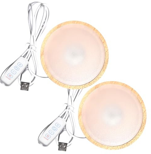 2 Stück LED Holzsockel, 3 Farben Holzbeleuchtung Holz LED Lichtsockel, Rund LED-Lichter Sockel für Glasblock Stimmungslichter Kugelförmiger Glaskristallkunstwerke (Warmes Licht)