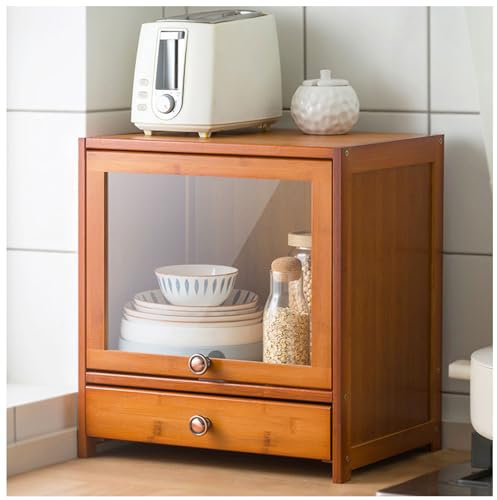 Kleiner Küchenschrank aus Bambus, Anrichte mit Schublade und Türen Freistehender Küchenschrank für Gewürze Gewürzflaschen Geschirr Schüsseln,42×45cm/16.5×17.7in