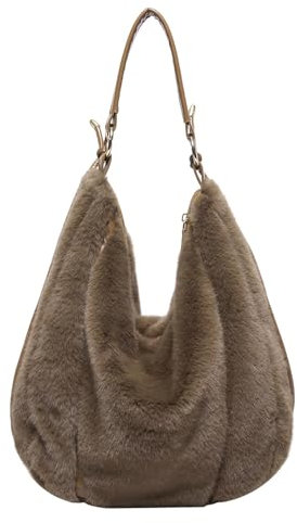 Kunstfell Pelzige Tote Tasche, Flauschige Tragetasche, Fuzzy Geldbörse für Damen, Kunstfell Schultertasche, Plüsch Tragetasche, Crossbody Geldbörse (Coffee)