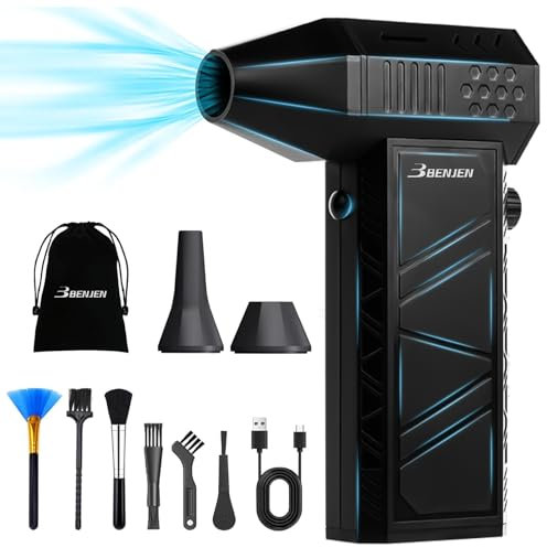 BENJEN Spolverino elettrico ad aria compressa, 150000 giri/min, per la pulizia di tastiera e PC, velocità regolabile all'infinito, ventilatore turbo senza fili, per auto, letto, esterni, casa.