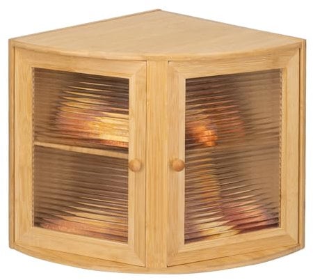 Leader Accessories Corner Bread Bin Bamboo Two-Layer Bread Box for Kitchen Corner fit translucent window 12.6x12.6x13.4