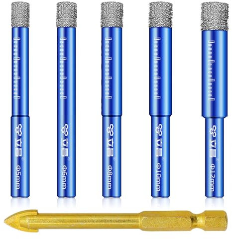 Biglumin 6pcs punte diamantate gres porcellanato,5/6/8/10/12mm Punte Trapano Diamantate Gres Porcellanato+6 mm Carbide Punte per Vetro, Ceramica, Granito, Marmo, Granito