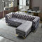 Snooze Chesterfield 3 Seater Sofa with Chaise Lounge – L Shape Right/Left Hand Corner Sofa – Deep Button Tufted Design with Gold Metal Legs – Couch for Living Room (Grey, Right Hand Chaise)
