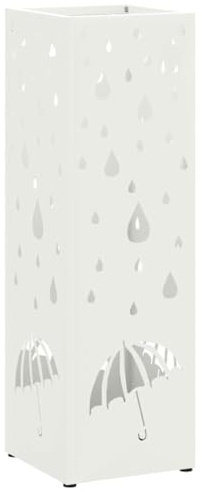 vidaXL Umbrella Stand White 15.5 x 15.5 x 49 cm Metal, Living Room, Modern Square Umbrella Stand, Durable Storage Companion for Indoor Furniture, Compact Holder for Home Organization