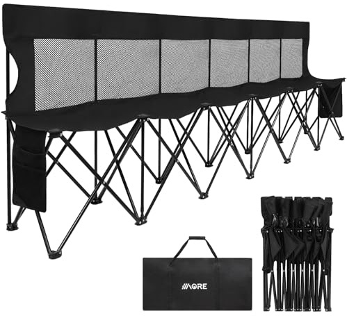 1MORE Soccer Bench - Portable Folding Team Bench, 6 Seats Foldable Sideline Benches, Soccer Chair with Bag & Mesh Backrest, Adult Team Chair for Football Camp Sport