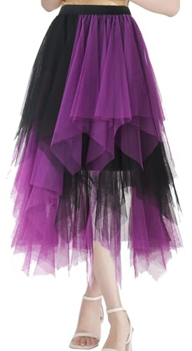 YOUYIKE Gonna Tulle Donna Pieghe Asimmetrica Irregolare Elegante Sottogonna Tulle Lunga Gonna Strega Halloween per Cosplay Festa Carnevale (IT, Testo, Taglia Unica, Regular, Regular, Nero Viola)