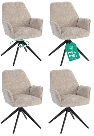 Linele Esszimmerstühle 4er Set Beige weicher Chenille-Stoff 360° drehbar | Rückholfunktion mit Wellenfederung, modernes Design, einfache Montage, PFC-frei, OEKO-TEX® zertifiziert