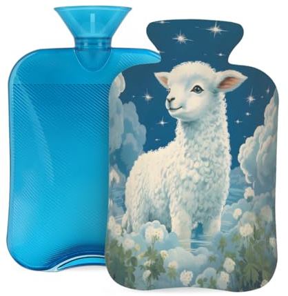 Cute Animal Sheep Hot Water Bottle with Cover, 2L PVC Hot Water Bag for Pain Relief, Hand Foot Warmer, Hot & Cold Therapy with Removable Cover, Gift for Women Kids Family