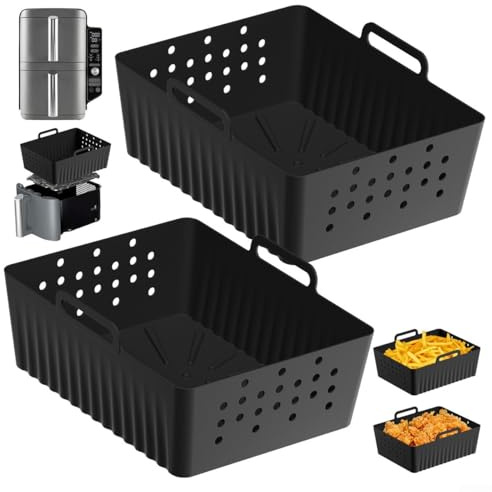 2Pcs Silicone Air Fryer Liner, For SL400 SL401 Non-stick Cooking Perforated Basket, 21X16x7cm Reusable Air Fryer Accessories(Black)
