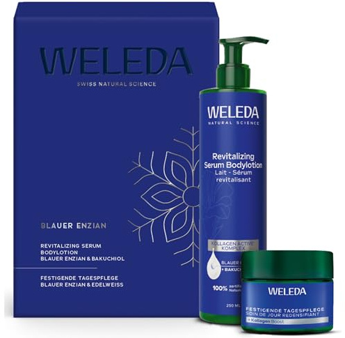 WELEDA Bio Weihnachts-Geschenkset Blauer Enzian & Edelweiß 2025 - Naturkosmetik Winter XMAS Geschenk Set bestehend aus Tagespflege & Bodylotion. Unisex Gesichtspflege/Körperpflege Set zu Weihnachten