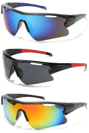 JIAXULER 3 PCS Cycling Glasses, Sports Sunglasses for Men & Women with UV400 Polarized Lenses, Windproof Lightweight Bike Glasses for Outdoor Cycling, Running, Fishing, Driving (3 Colors)