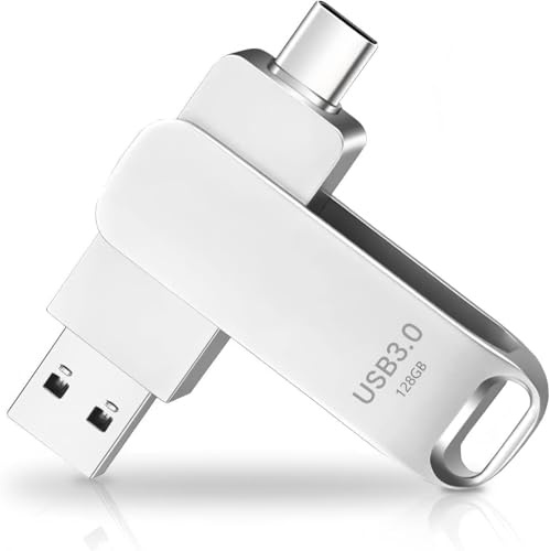 Clé USB 128 Go Flash Drive,Double Port Connecteur USB-C et USB-A, USB 3.0 Transmission Haute Vitesse, Adapté à iOS, Android, Pad, Type C et PC, Cle USB C Stockage Photos, Vidéos