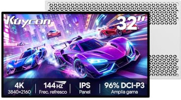 Kuycon P32K 32'' 4K Gaming Monitor 144Hz Fast-IPS Honeycomb sin Soporte | 1ms GTG, 500 nits, 96% DCI-P3, Puerto Universal 100W, Audio 3.5mm, Soporte de 100x100mm, Pantalla de Juegos