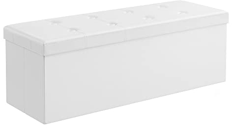 SONGMICS Storage Ottoman, Foldable Small Ottoman Foot Rest, 38 x 110 x 38 cm, Cube Ottoman with Storage, Load up to 300 kg, for Living Room, Bedroom, Entryway, Cloud White LSF89WT