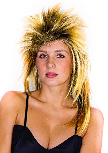 blonde 80er Jahre Vokuhila Rockstar Perücke für Damen 80s Fasching Party Iro Punk Punkerin Rock n Roll Damenperücke