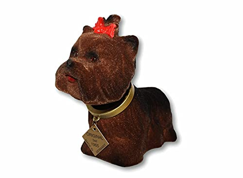 RAKSO Wackel Figur Hund Yorkshire Terrier Wackelfigur H 12,5 cm klein Dekofigur mit Wackelkopf