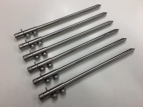 TMC 6 x Banksticks 30-50cm Massiv Edelstahl Karpfenangeln Angelgerät Seitliche Schrauben Ideal für Rutenauflagen, Bissanzeiger, Halten Netze, Buzz Bars
