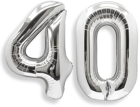 AULE Luftballon Zahl 40 Silber 40 Zoll Folienballon Helium 0-60 Geburtstag | XXL 101 cm Silber Luftballon Zahlen Groß Zahlenballon für Geburtstag Abschluss Jubiläum Dekoration