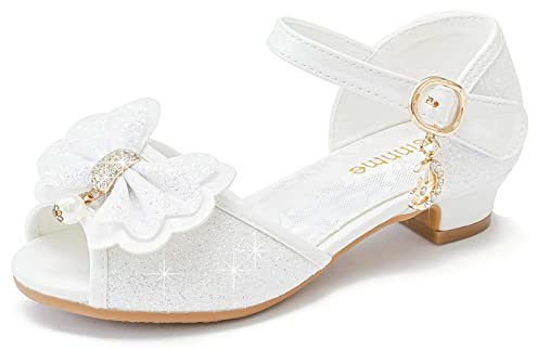 Osinnme Girls White Dress Shoes Princess Heels Sparkle High Heels Sandals Size 1 Kids Flower Girl First Communion Shoes Princess Sandals Easter Kids Church Sandals(OS04White 1)