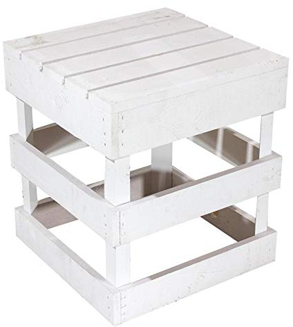 Weißer Hocker aus Holz 42cm x 42cm x 45cm Sitzgelegenheit Weiss Obstkisten Weinkisten Stuhl Vintage Shabby chic Weinkiste aus dem Alten Land Vintage Dekoration Tisch Natur