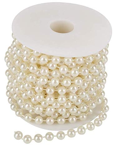 10m x 8mm Guirnalda de Perlas, Algodón de Línea de Perlas Artificiales cadena Decoración de Boda DIY Artesanía Perla Cuerda (Beige)
