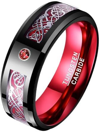 Vakki 8mm Wolframringe für Herren/Damen, Hawaiianische Koa-Holzeinlage, Kuppel, Abalone-Muschel/blaue Mitte, Eheringe, bequeme Passform, Größe 52(16.6)-74.8(23.8)
