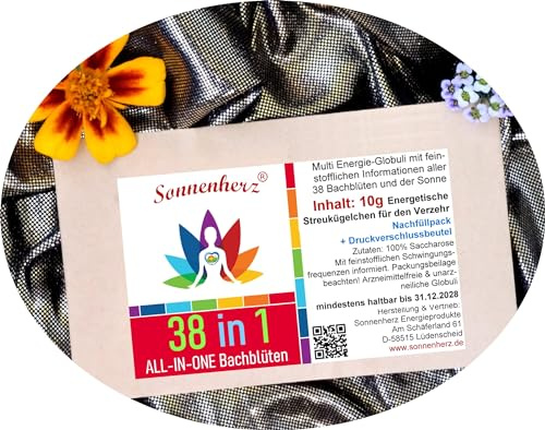 38 in 1 UrKraft-BACHBLÜTEN-Kügelchen mit ALLEN 38 Bachblüten. 10g Gebündelte Bachblüten-Power für Einklang & Lebensfreude. Nachfüllpack von Sonnenherz