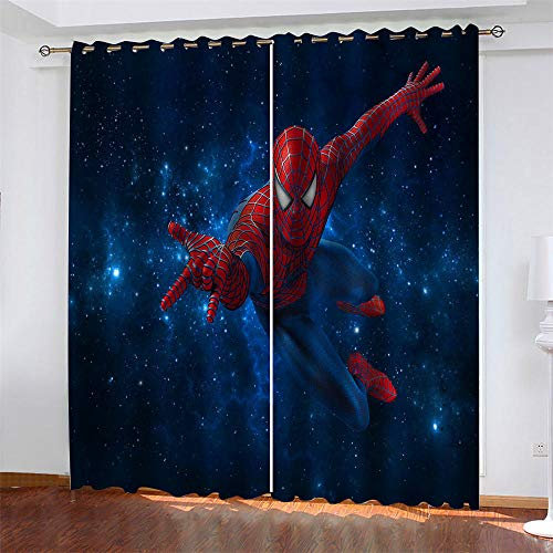 Sea Eyelet Blackout Curtains for Boys Girls,Blue Marvel Spiderman Window Curtain for Bedroom Nursery Thermal Insulated 2panel Printed Polyester Dec Pattern 2X 46x90 inch (WXD)