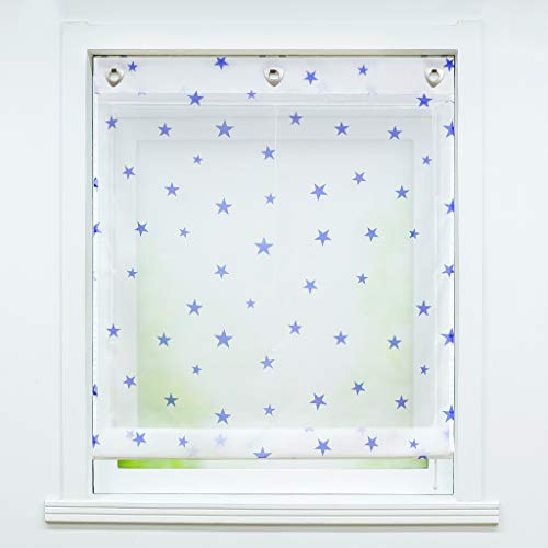 Joyswahl transparentes Ösenrollo mit Stern Druck »Carolin« Raffrollo mit Hakenaufhängung, ohne Bohren Schals Fenster Gardine BxH 80x140cm, Blau 1 Stück