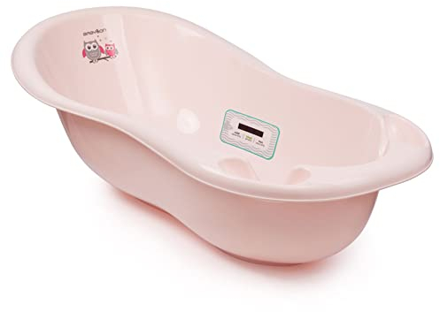 BABYLON Shuttle Badewanne Baby mit Badethermometer, Grosse Badewannen Zubehör 0-6/6-36 Monate, Babywanne, Mit Stöpsel, Rosa