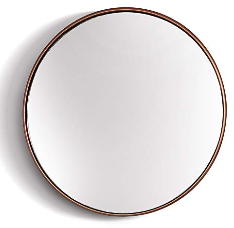 Elegance by Casa Chic - Rosegoldener Wandspiegel aus Metall - Rund 80 cm Durchmesser Galvanisiertes Metall - Ideal für Badezimmer und Wohnzimmer - Rose Gold (Kupfer)