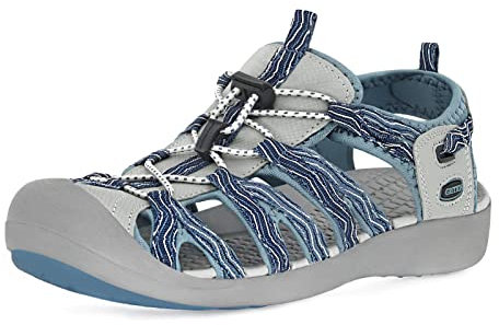 GRITION Frauen Athletisch Wandern Sandalen Geschlossene Zehe Wasser Schuhe, Trekking Sandalen Damen Wandersandalen Atmungsaktive Outdoor Sport Trail Sommer 39 EU, Blau 2113