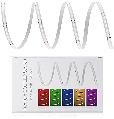LED Universum COB LED Streifen RGB-WW Band Strip Lichtband Premium Filament 24V LED Streifen IP20 bunt (6 Meter)
