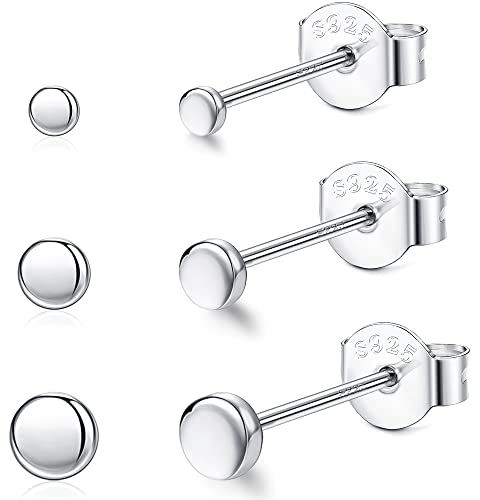 JeweBella 3PCS Ohrringe Silber 925 Damen Klein Runde Knorpel Tragus Hypoallergene Ohrstecker Set für Damen Mädchen Schmuck Geschenk Gold/Silber/Rosegold 2/3/4/mm