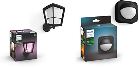 Philips Hue Econic White and Colour Ambiance LED Smart Garden Wall Light [Up Lantern], Works with Alexa, Google Assistant and Apple Homekit + Philips Hue Outdoor Motion Sensor - Works with Alexa