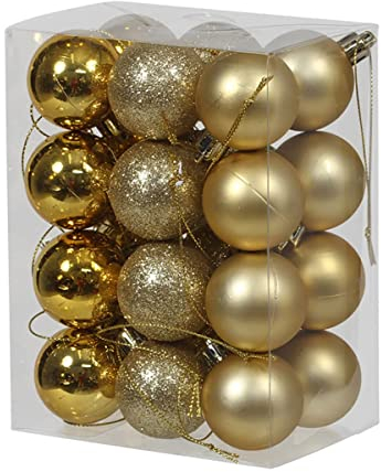 Christbaumschmuck Weihnachtsschmuck Mini-Weihnachtskugeln aus Kunststoff bruchsicher Outdoor-geeignet, Glitter, matt & glänzend Sortiert (Kugeln Ø 40 mm, Gold, 24)