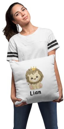 Sambosa Kinder Kissen Personalisiert mit niedlichem Löwe Motiv und Wunschname - individuelle Geschenke Kissenbezug Kissenhülle Kind Geburtstag Junge Mädchen Geschenkidee