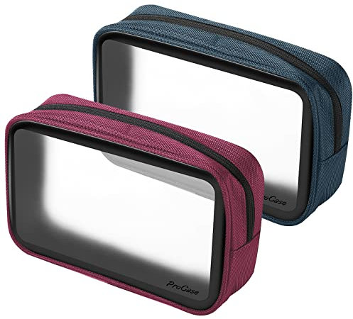 ProCase Trousse de Toilette Transparente Anti-Fuite,【Lot de 2】 Pochette de Voyage pour l’Avion, Sac Maquillage, Rasage, pour Bagages à Main sans Rien Oublier, Résistant à l'eau, Bien Organisé- Mixed