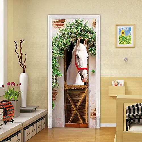 Türtapete Selbstklebend TürPoster 3D Türbild - Pferd - Türfolie Fototapete PREMIUM PVC Wasserfest Türaufkleber Wandtattoo Für Schlafzimmer Wohnzimmer Tür Dekoration Stickers 77 x 200 cm