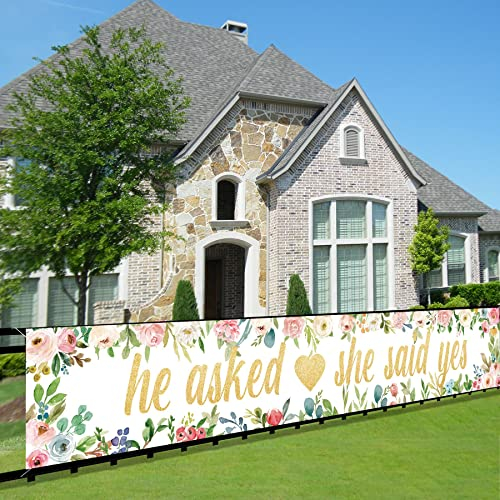 Banner mit Aufschrift He Asked She Said Yes, Brautdusche, Party, Veranda, Schild, Dekorationen, Zubehör, große Hochzeit, Verlobung, Party, Fotoautomat (3 x 0,5 m)
