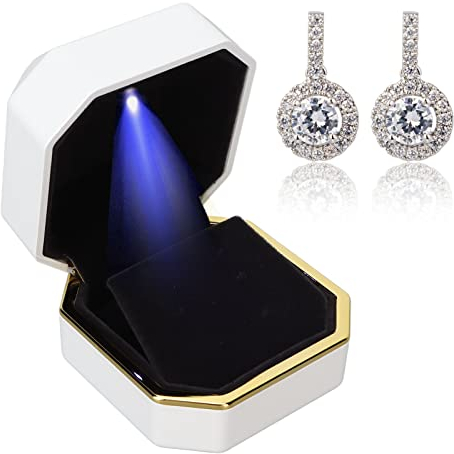 YUYTE Schmuckkästchen für Geschenke, LED-beleuchtete Schmuck-Geschenkbox Ohrring Ohrstecker Vitrine für Vorschlag Verlobung Hochzeit, für Vorschläge, Jubiläen, Verlobungen
