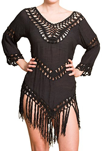PANASIAM Ibiza Strandtunika Damen – luftiges Strandkleid Sommer aus 100% Baumwolle – Boho Tunika/Strandponcho, Pareo & Kimono Cover Up für Strand, Urlaub & Festival