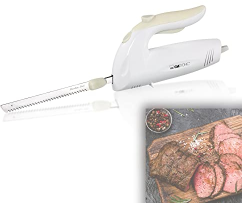 bmf-versand® Elektromesser für Fleisch Brot mit Edelstahl Doppelklingen inkl Pflegetuch - Elektronisches Messer Kraftvolle 150 Watt Motor - Leise Spülmaschinengeeignet Rostfrei Weiß
