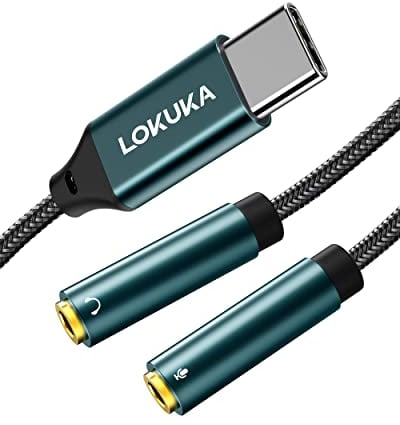LOKUKA Adaptateur de Casque USB C et Microphone Type C vers Prise Jack 3,5 mm Y câble répartiteur, 2 x 3,5 mm 3 Broches TRS Femelle Un Casque et Un Microphone