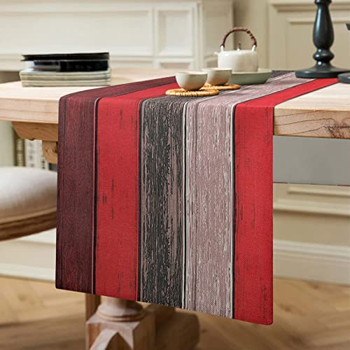 Hanrunsi Runner da tavola rosso lino colorato casa colonica retrò in legno di fienile texture arancione marrone runner rosso 40 x 140 cm per tavolo da pranzo casa colonica festa matrimonio picnic