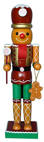 URMAGIC Traditional Wooden Nutcracker, 35 x 10cm Christmas Figure Holding Gingerbread Man and Drum, Soldier Puppet Toy, Handmade Statue, Xmas Ornaments