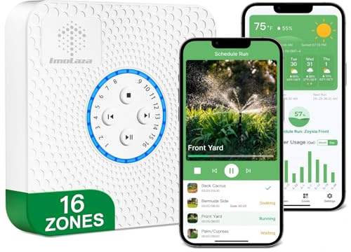 Smart Sprinkler Controller Evapotranspiration Master: 16 Zones WiFi Irrigation Controller with Automated Watering and App Control, Save Water Through Rain, Freeze, Wind and Saturation Skip