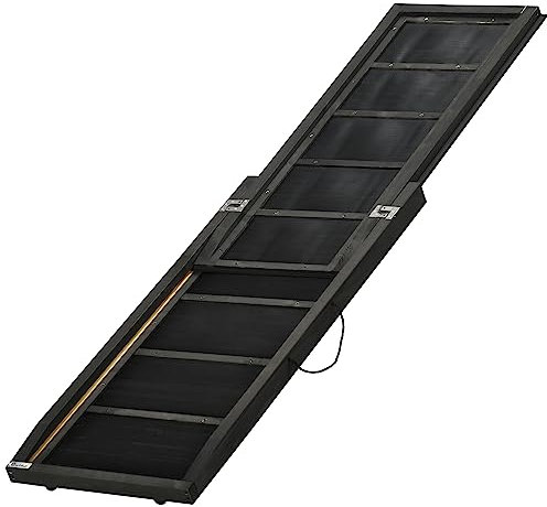 PawHut Rampa per Cani Pieghevole in Legno con Superficie Antiscivolo e Maniglia Laterale, 43x165x6.5cm, Nero