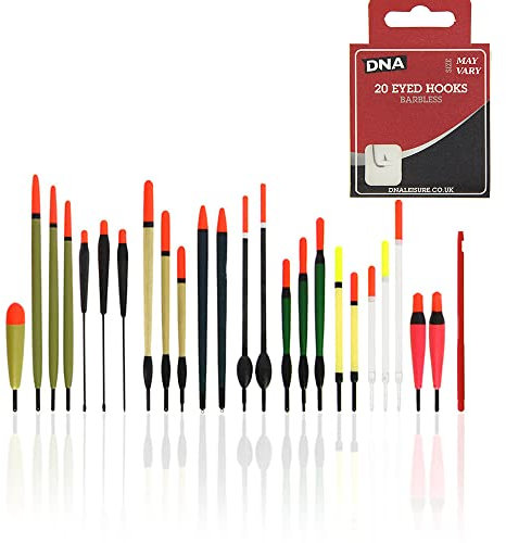 DNA Leisure NGT 24pc Assorted Waggler Float Set + Rubbers & Disgorgers Carp Coarse Fishing + 20 eyed Hooks